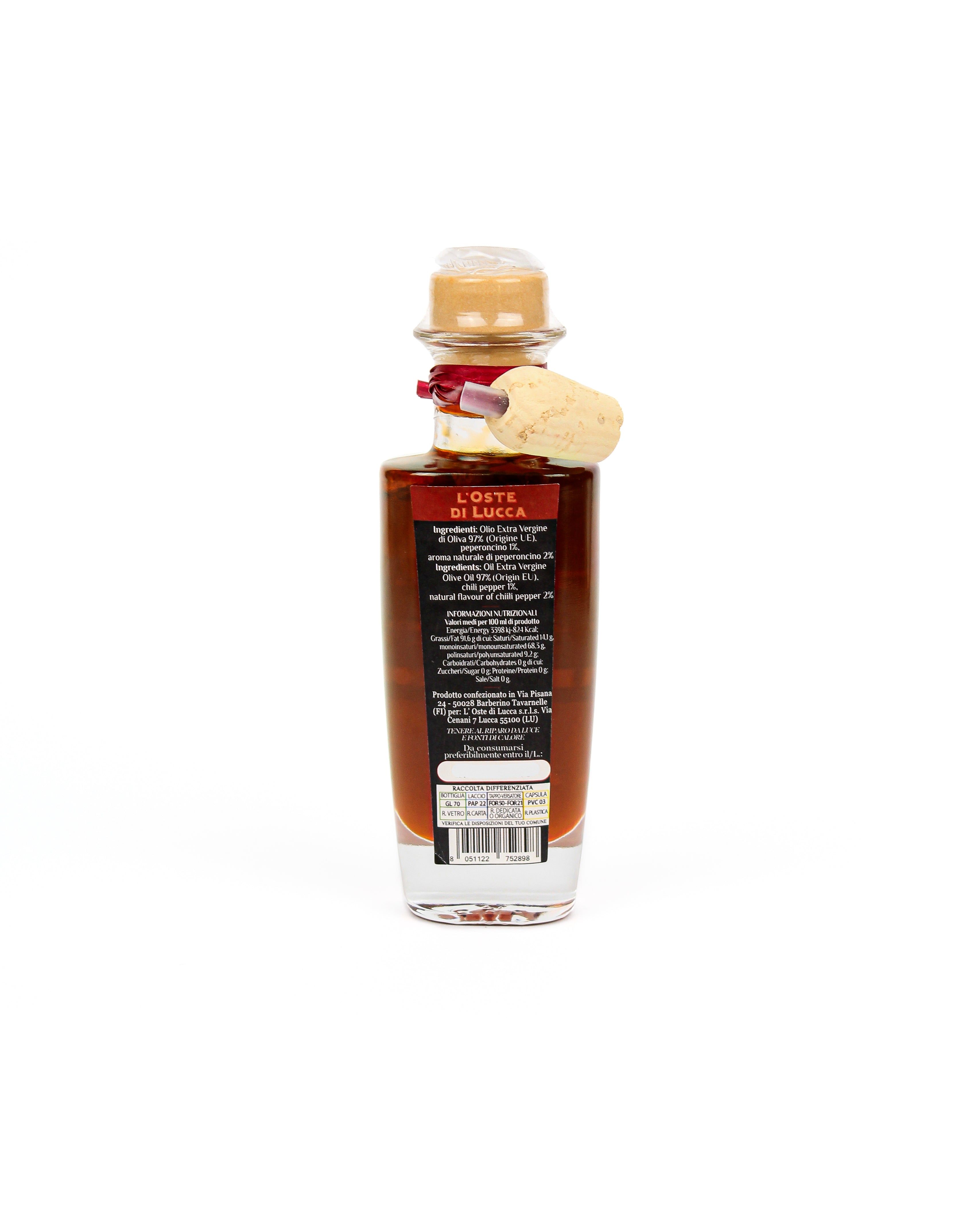 Olio EVO in bottiglia di vetro aromatizzato al Peperoncino