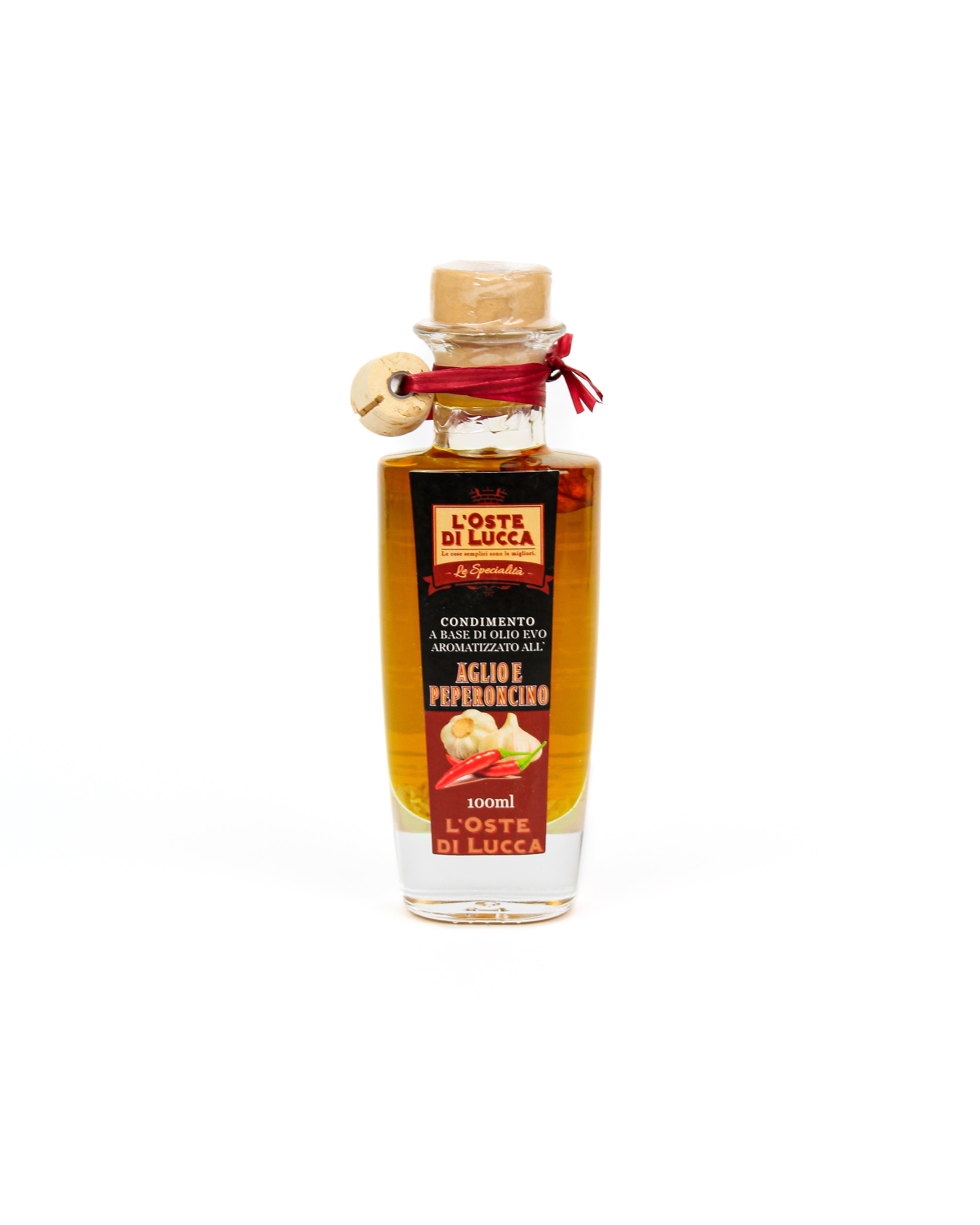 Olio EVO in bottiglia di vetro aromatizzato all'Aglio e Peperoncino
