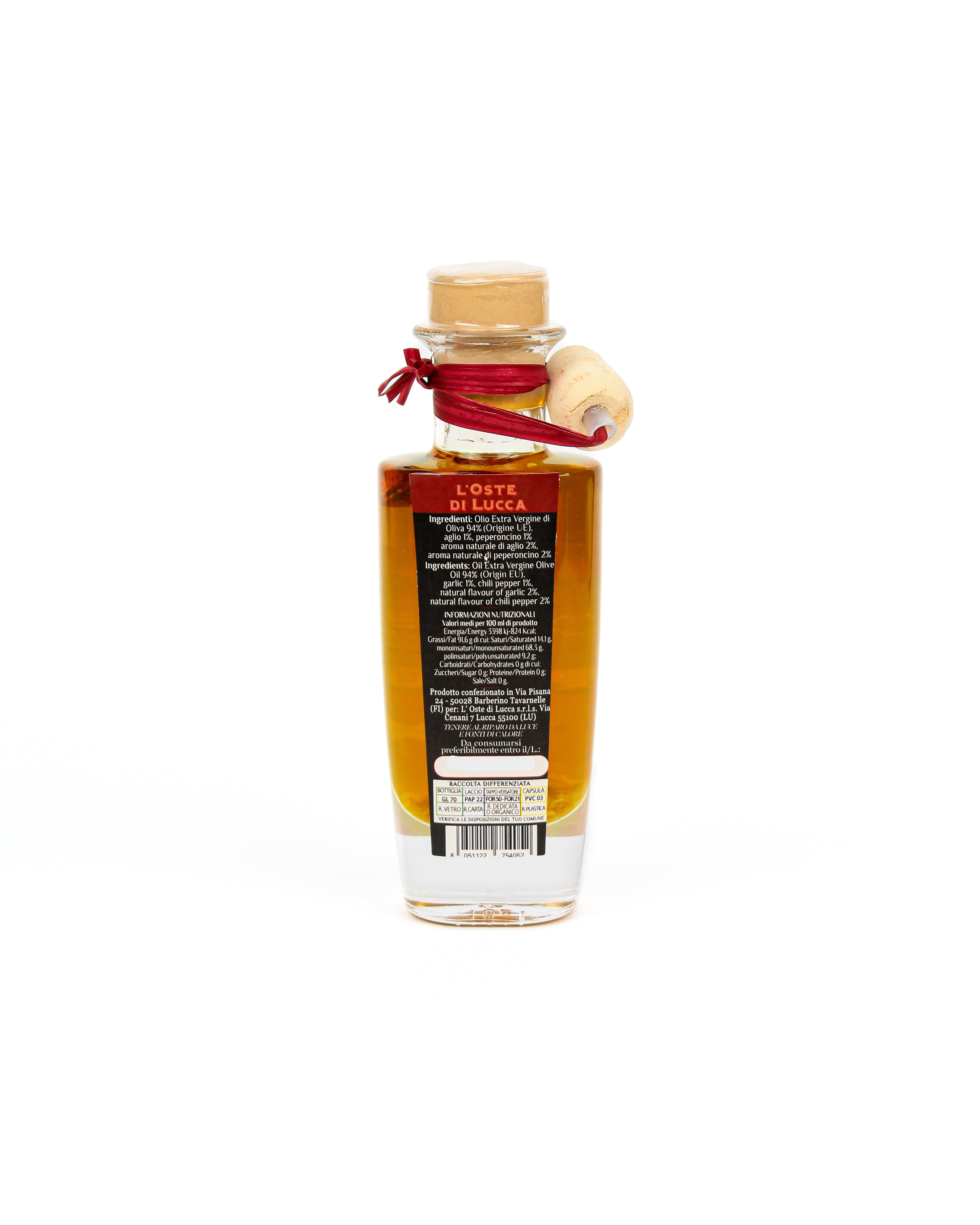 Olio EVO in bottiglia di vetro aromatizzato all'Aglio e Peperoncino
