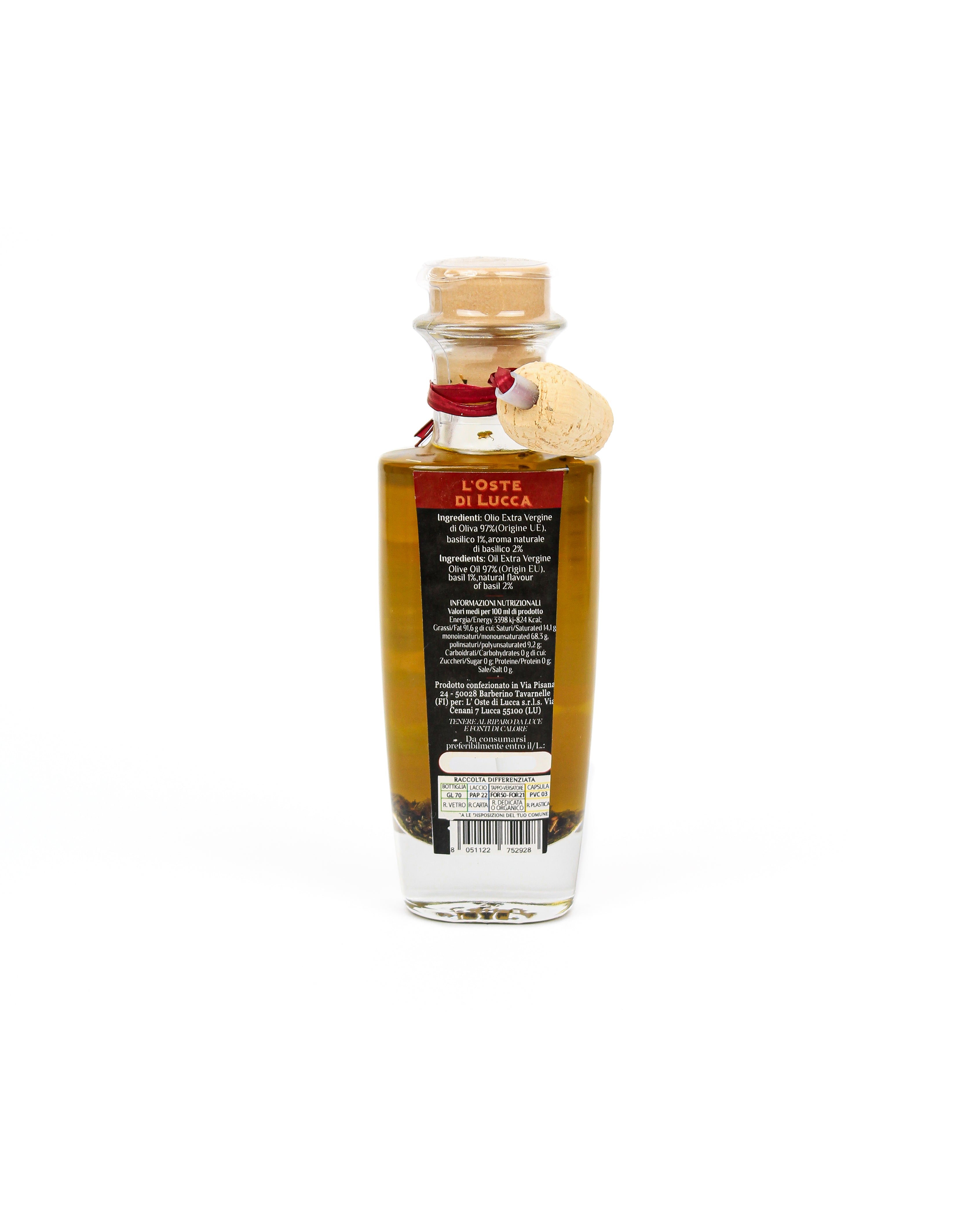 Olio EVO in bottiglia di vetro aromatizzato al Basilico