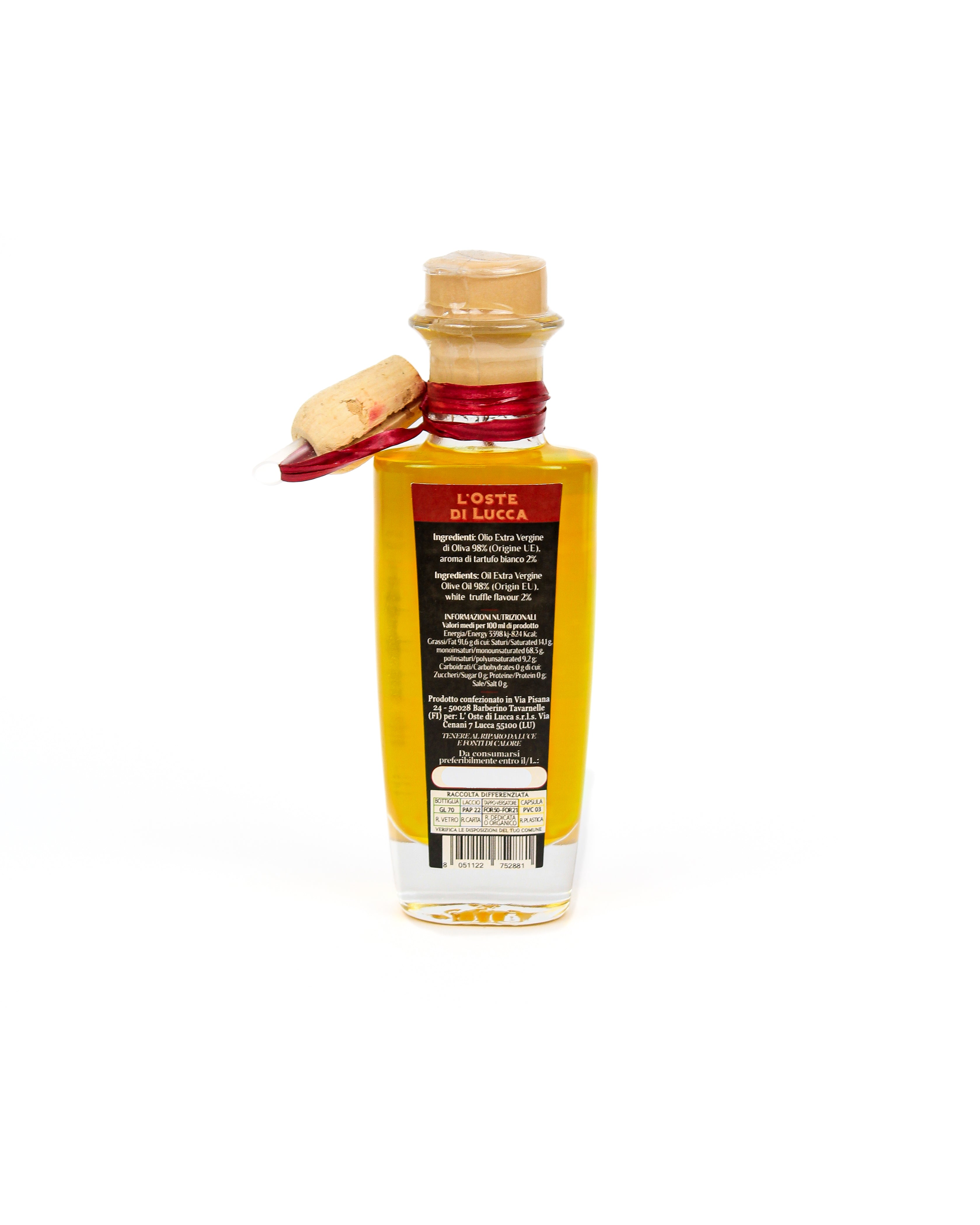 EVO oil in glass bottle flavored with White Truffle