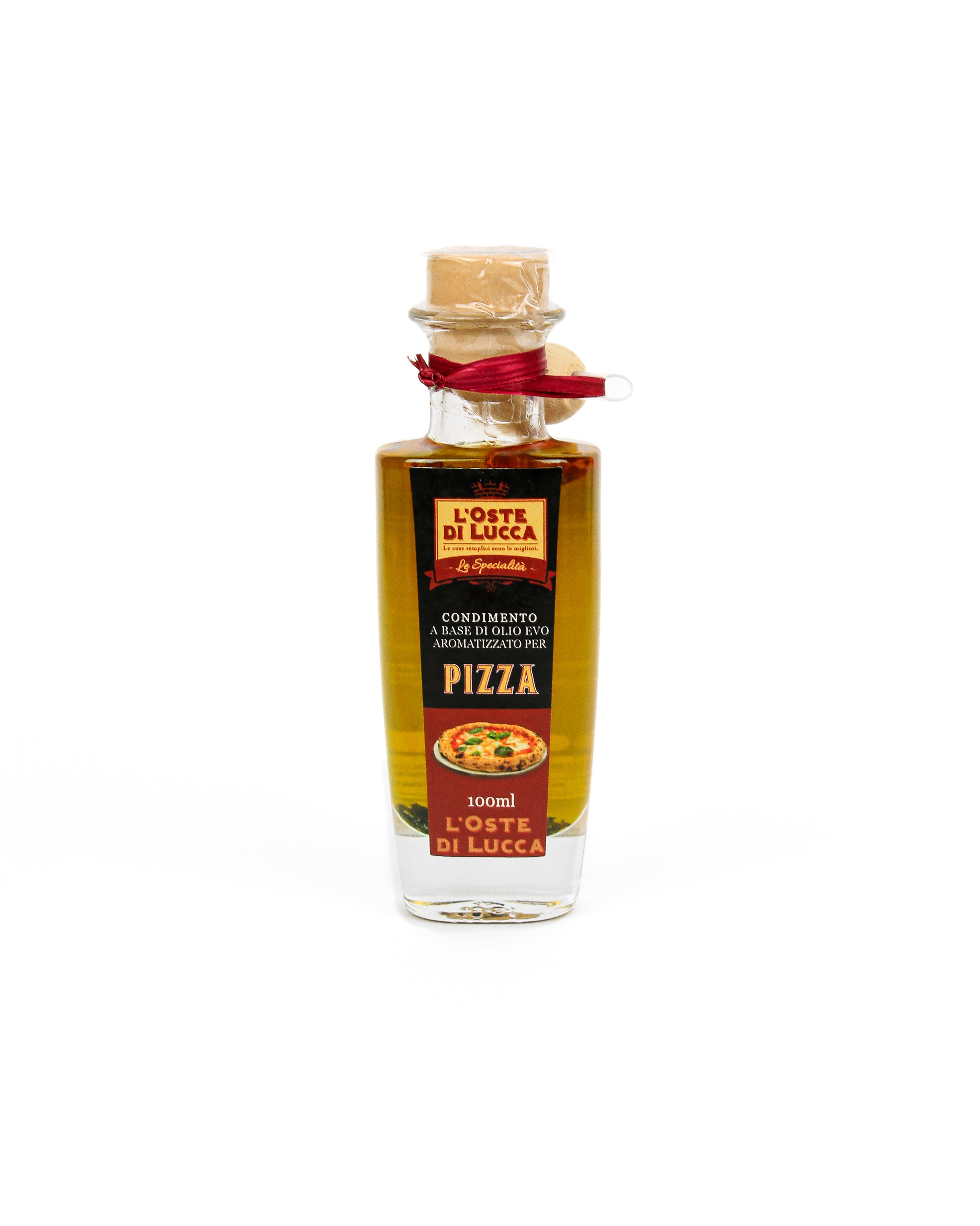 Pizza flavored EVO oil in glass bottle