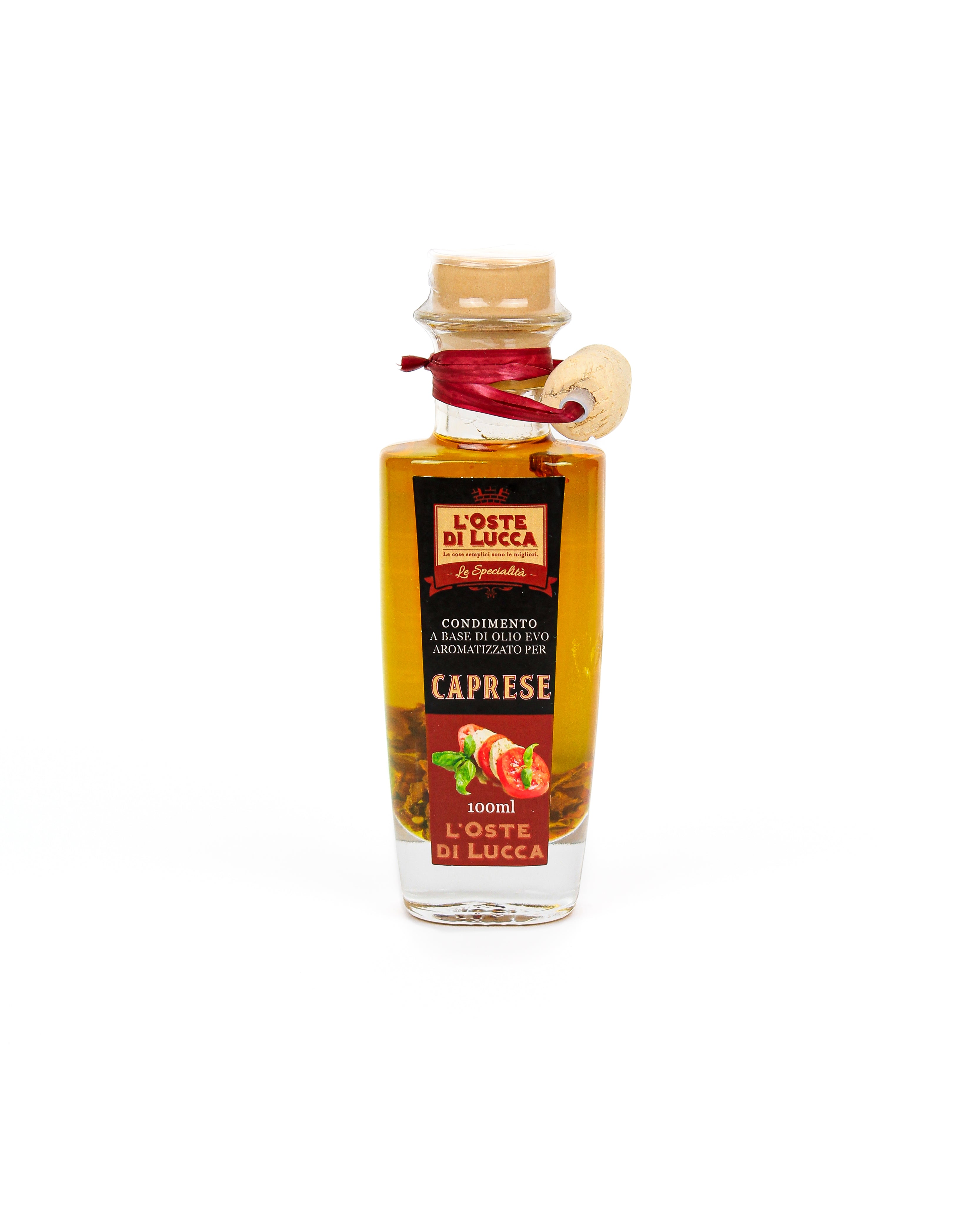 Olio EVO in bottiglia di vetro aromatizzato alla Caprese