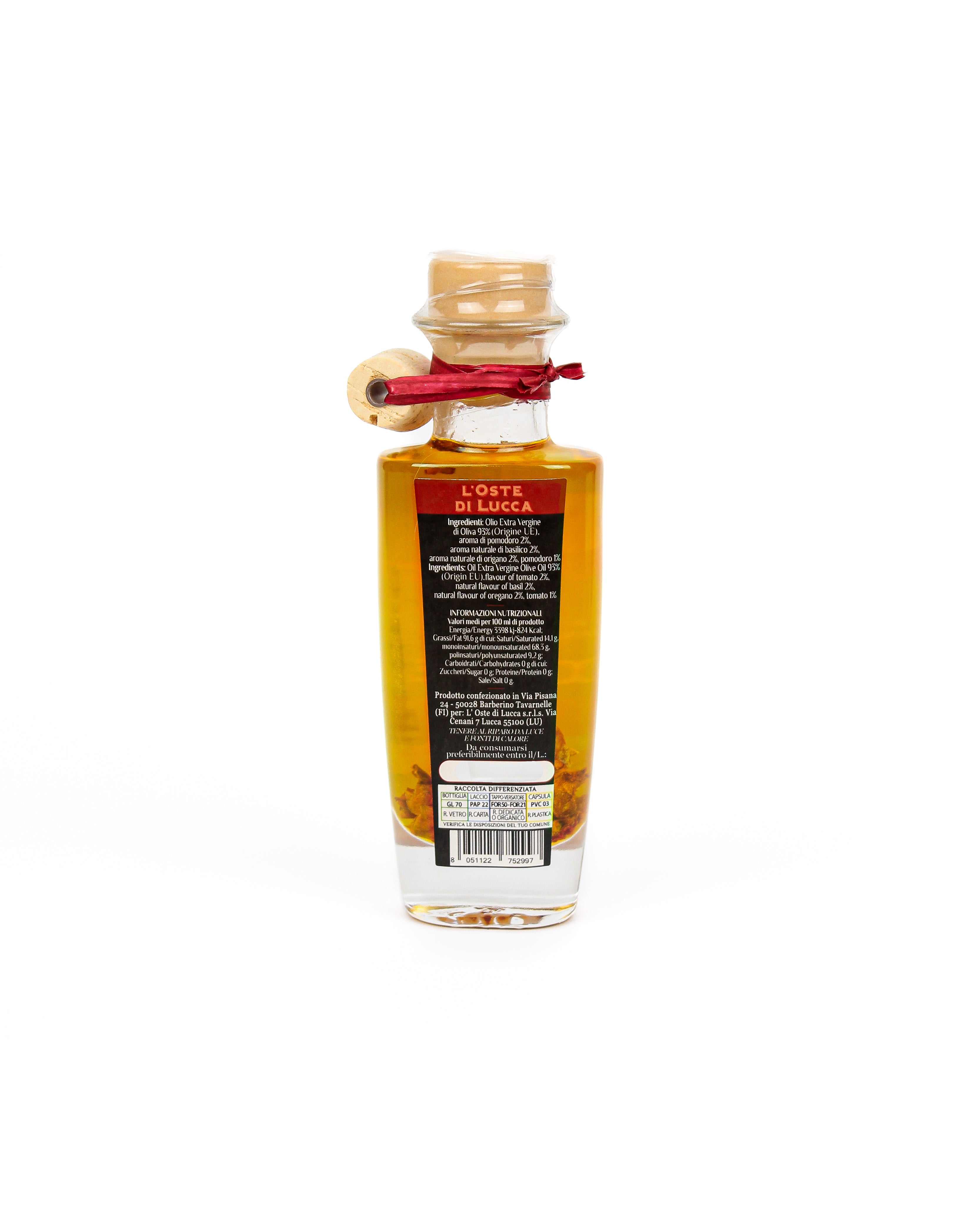 Olio EVO in bottiglia di vetro aromatizzato alla Caprese